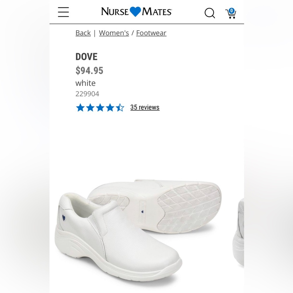 Nurse Mates DOVE style shoe. White. Size 6.